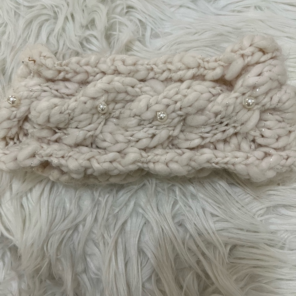 Betsey Johnson Cream Knit Headband with Pearls
